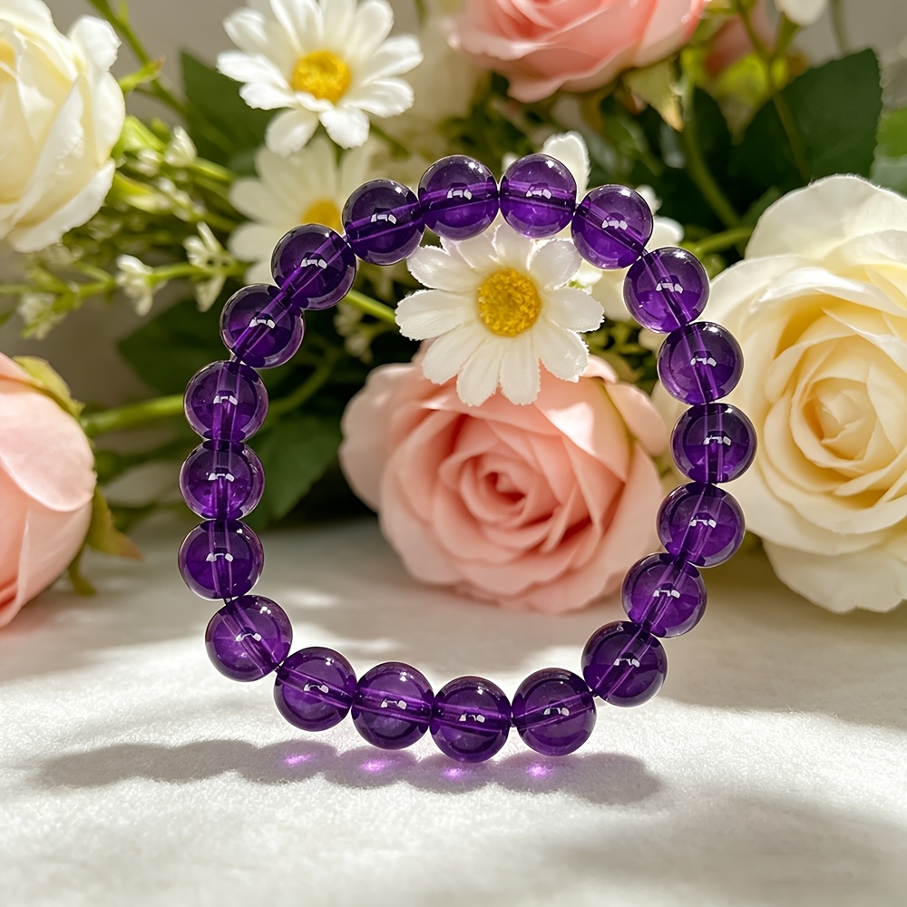 Unisex 10mm Natural Amethyst Beaded Bracelet